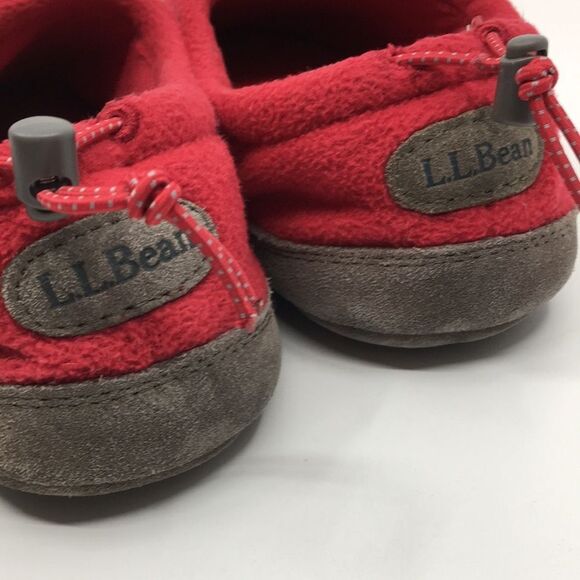 L.L. Bean Red Fleece and Leather Sole Big Kid Slippers Size 5-6 - Picture 7 of 16